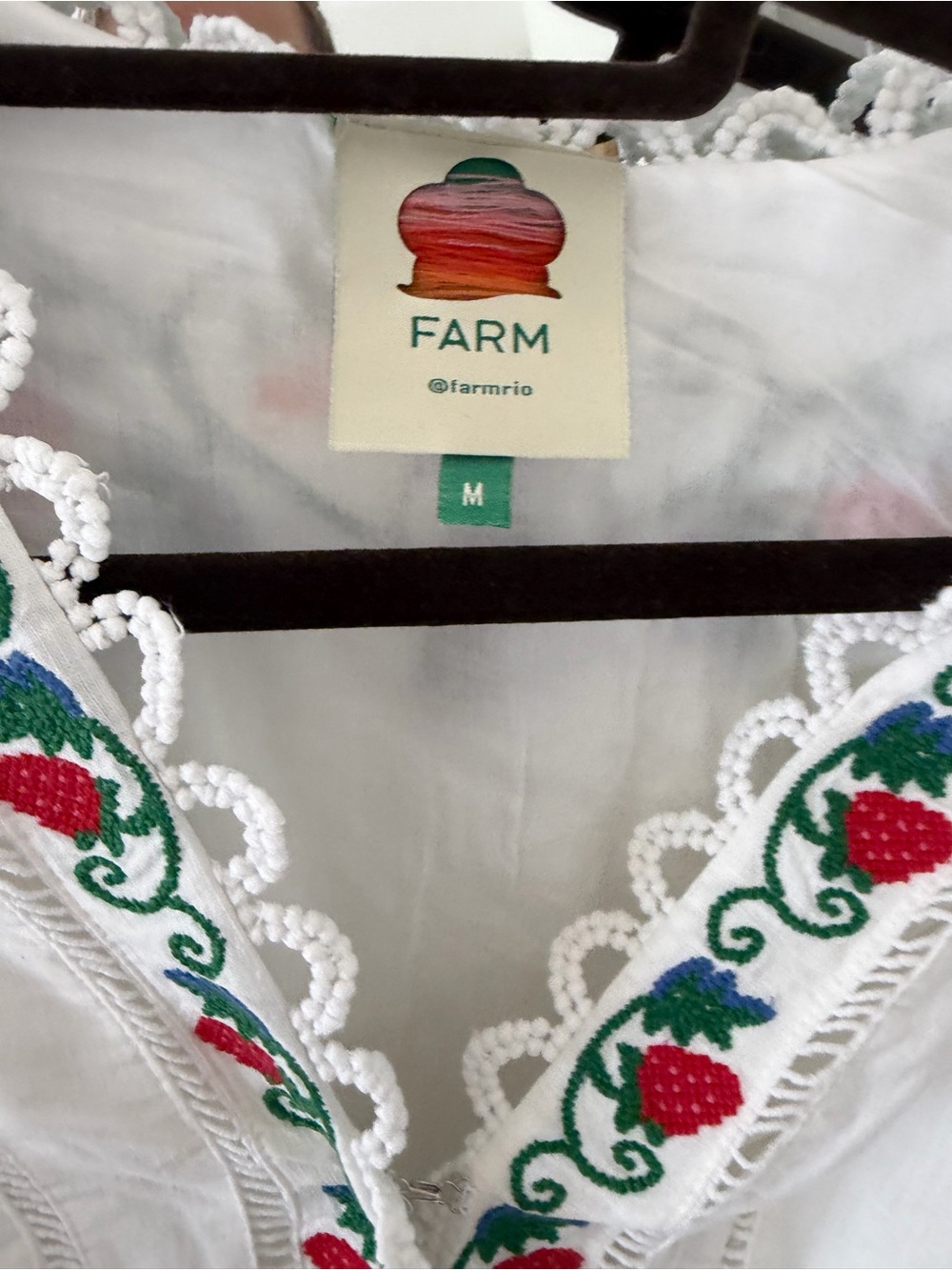 FARM Rio Cream Embroidered Strawberry Romper with Green & Red Accents - Picture 4 of 10